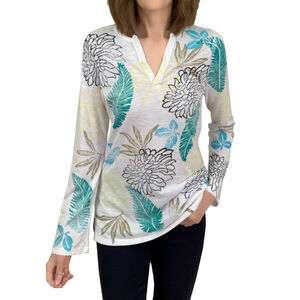 The Real Truth Tropical Tunic Sz S New $87 White Floral Top Long Sleeve Shirt
